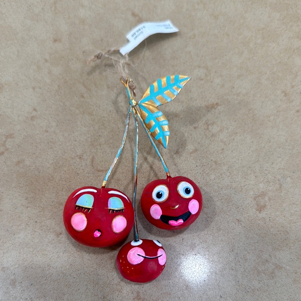 Red Cherry Ornament with Faces